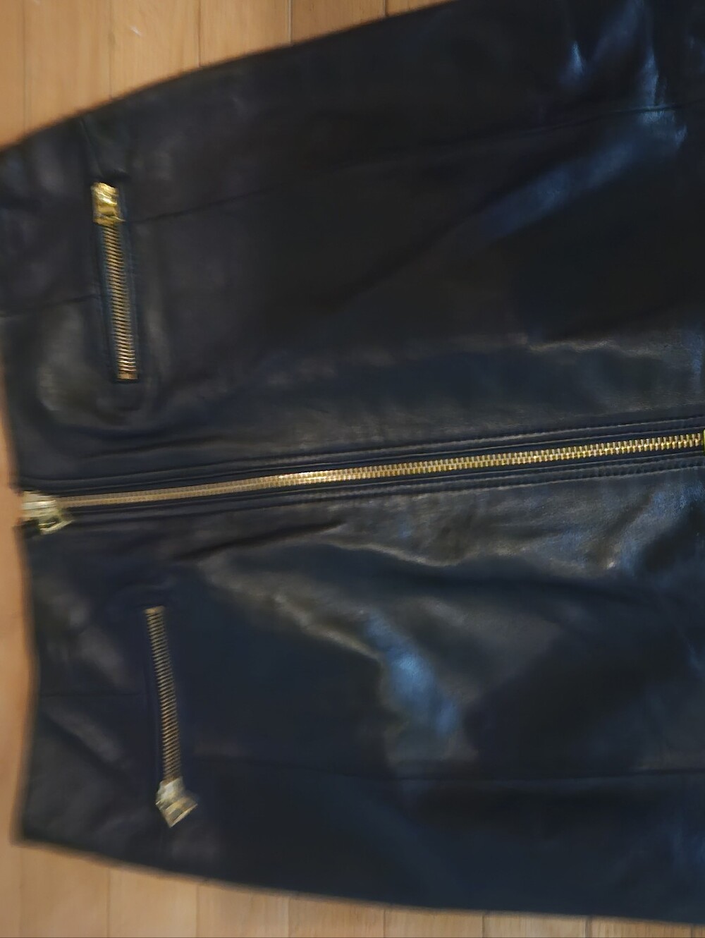 Women's Black Faux Leather Zip Up Mini Skirt, with Gold Hardware Side Pockets